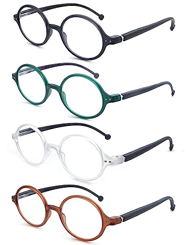 Round Reading Glasses for Women Men Blue Light Blocking Circular Readers Unisex Ultra Lightweight Circle Eyeglasses - color: Black/Clear/Transparent Brown&green