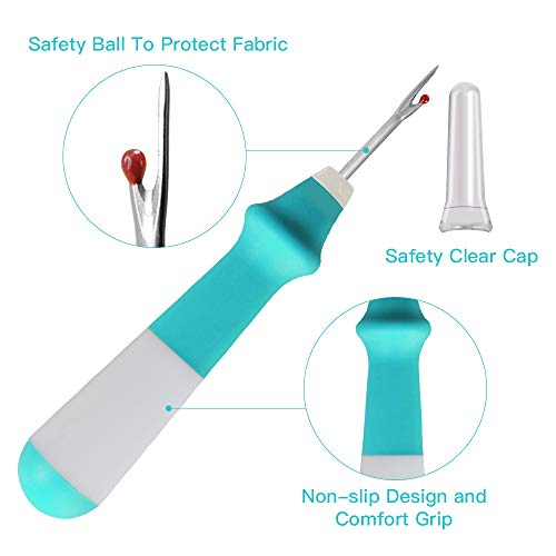 Lhedon Seam Ripper 3 PCS Ergonomic Grip Sewing Thread Remover Tool - color: Red/Yellow/Turquoise