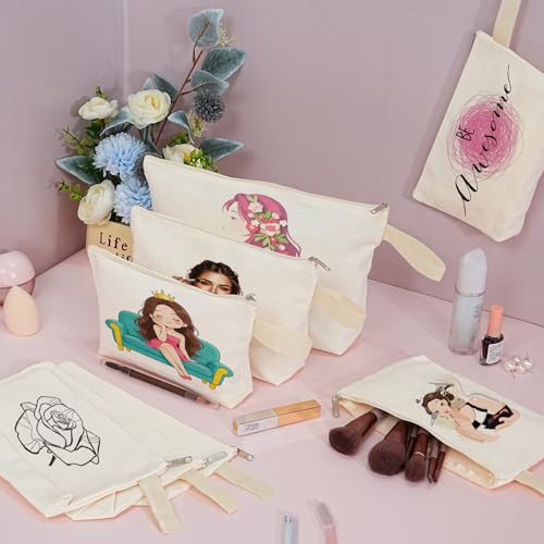 Koolmox Cosmetic Pouch with Bottom, 20 Pack 12Oz Cotton Canvas Makeup Bags Pen Pencil Stationery Pouches Blank to DIY Customize (Beige Bag w/Beige Zipper, S, 9x4.7x1.5'') - color: Beige Beige, size: S_9x4.7x1.5''