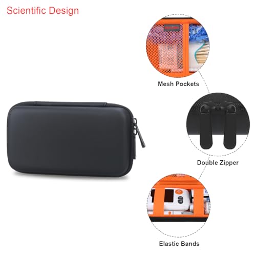 Elonbo Diabetic Supplies Travel Case for Glucose Meter Diabetes Testing Kit - color: Black+ Inside Orange