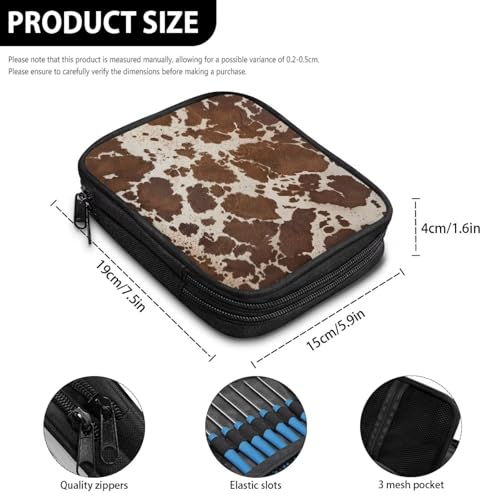 Kathyboom Brown Cowhide Empty Crochet Hook Case Crochet Hook Organizer with Slots Crochet Needles Bag for Crochet Lovers, Crochet Kit for Beginners - color: Brown Cowhide