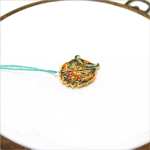 Awesome Pattern Studio Needle Minder Set - Mandala Owl Magnetic Needle Minder + 2 Needle Threaders. Enamel Pin for Cross Stitch, Embroidery and Craft