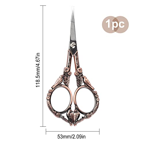 SUNNYCLUE 4.67Inch Embroidery Sewing Scissor Retro-Style Stainless Steel Peacock Needlework Sewing Scissors for Paper Fabric Cutting Craft Household Daily Use Threading Cross-Stitch Red Copper/Bronze - color: Red Copper-1pc-bird Scissors