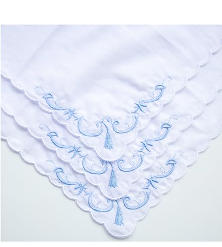 MileyMarla Ladies Embroidery Cotton White Handkerchiefs Lace Wedding Hankies - color: F02-6pcs