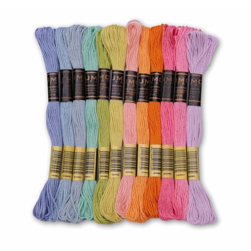 Pack of 12 Popular Colours Premium Embroidery Thread | 100% Egyptian Cotton Premium Skeins | Cross Stitch Embroidery Floss | Oeko TEX Certified| (12, Spring Macaron) - color: Spring Macaron