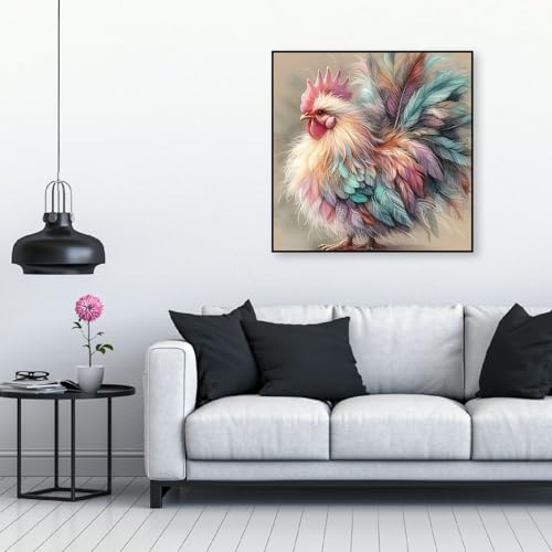 Chicken Counted Cross Stitch Kits for Adults, Colorful Rooster Stamped Cross Stitch Kits for Beginners, Needlepoint Cross-Stitch Patterns Embroidery Kits Arts and Crafts for Home Decor 14×14Inch - color: X250822-US
