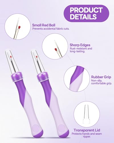 5Pcs Needle and Thread Seam Ripper, Remover Stitch Tool for Sewing/Knitting - color: Purple