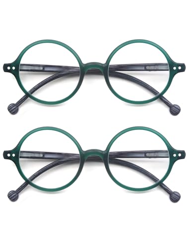 Round Reading Glasses for Women Men Blue Light Blocking Circular Readers Unisex Ultra Lightweight Circle Eyeglasses - color: 2 Pairs of Green Reading Glasses