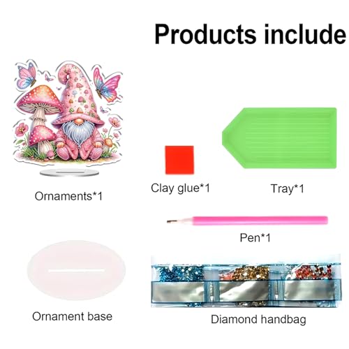 POETRYDRAW DIY Diamond Art Ornament Desktop Kit Mushroom Gnome, Stand Up Acrylic Diamonds Painting Ornament for Adults, 5D Special Diamond Gem Craft Tabletop Placement Board Kit - color: Mushroom Gnome