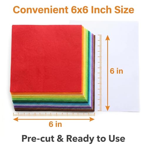 40 Pcs 6x6 Inch Colorful Craft Felt Sheets, Soft Thin Felt Fabric Squares for DIY Projects, Sewing Art Supplies, Multipurpose Felt for Crafts