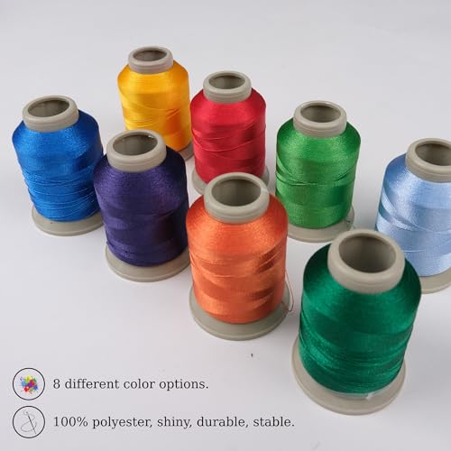 Mixed Color Embroidery Thread Set of 8 | 3001 | 9831 | 9449 | 9473 | 93015 | 9763 | 86035 | 9768 | 15 Gr Polyester Embroidery Machine Thread - color: Bright colors