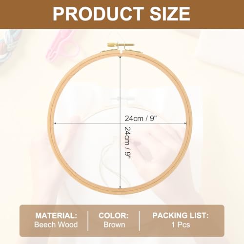 PATIKIL 9 Inch Beech Wood Embroidery Hoops, Circle Cross Stitch Hoop Frames Arc Side Embroidery Hoop Ring with Adjustment Brass Screw for Sewing, Needlework, DIY Craft Decoration - size: 9 Inch