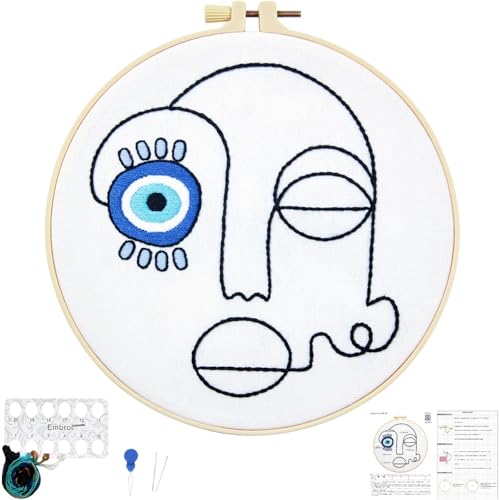 Beginner Embroidery Starter Kits, Abstract Embroidery Kits for Beginners Adults, Stamped Cross Stitch Kits for Beginners Adults Craft Kits for Women, Entire Set of Embroidery Supplies & Video Tutorial - color: H2075