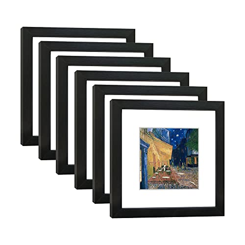8x8 Picture Frame Set of 6 with Real Glass for Pictures 5x5 with Mat or 8x8 Without Mat, Wall Gallery or Tabletop display Photo Frames in Black - color: Black, size: 8x8(set of 6)