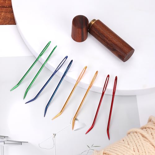 8pcs Large Eye Darning Needles for Wool, Stainless Steel Embroidery Needles Large Eye Hand Knitting Needles Tapestry Needles Yarn Sewing Needle with Wooden Needle Case for Crochet Projects