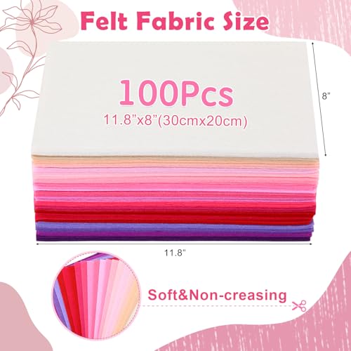 Tegeme 100 Pcs 8 x 12 Inches Felt Sheet for Craft Thin, Red Series - color: Red Series