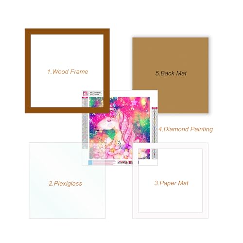 Betionol Diamond Painting Frames, Display 12x12in/30x30cm Diamond Painting Pictures or Photos, Brown Natural Solid Wood Picture Frame with Acrylic Protection Glass, Back Mat And Hanging Kit - style: Brown - Single