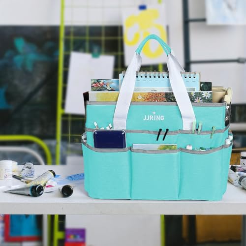 JJRING Craft Organizer Tote Bag Large Art Storage Caddy Sky Blue - color: Sky Blue, size: Large