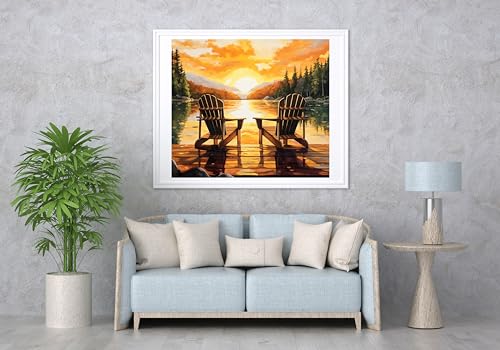 14CT Counted Cross Stitch Kits for Adults Mountain Flowers Stamped Cross Stitch Kits for Adults Clearance (Lake) - color: Lake