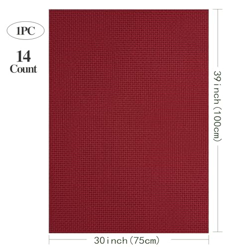 Aida Cloth 14 Count Cross Stitch Fabric Cross Stitch Aida Cloth for Embroidery and Needlework (Wine red, 30 * 39inch) - color: Wine Red