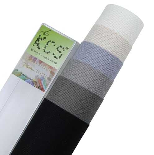 KCS 6 pc of 15" x 18" (38cmx45cm) Counted Cotton Aida Cloth Cross Stitch Fabric Rolled Box (18CT-I) - color: 18ct-i