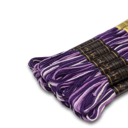 Pack of 12 Premium Embroidery Thread | 100% Egyptian Cotton Premium Skeins | Cross Stitch Embroidery Floss | Oeko TEX Certified | Ideal for Arts & Crafts (Dark Purple Variegated 1235) - color: Dark Purple Variegated 1235