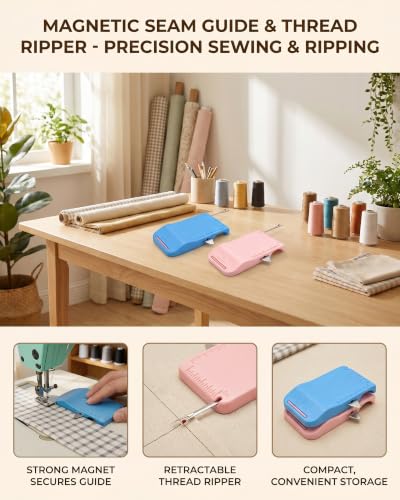 Magnetic Seam Guide with Scale & Seam Ripper for Sewing Machine(Blue) - color: Blue