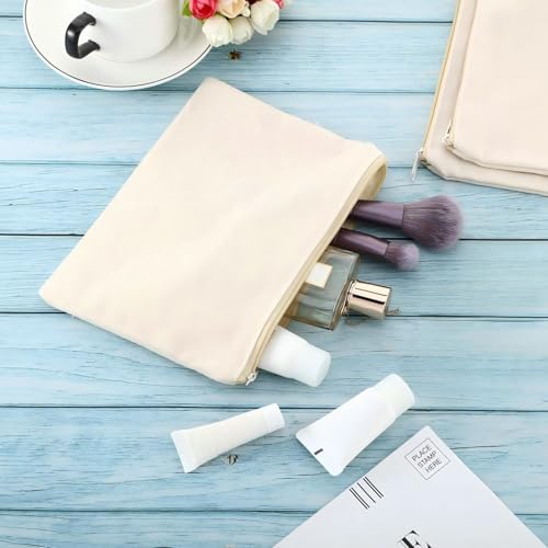 Gejoy 10 Pack Blank Canvas Cosmetic Bags Zipper Pouch DIY,S,Beige - color: Beige, size: Small