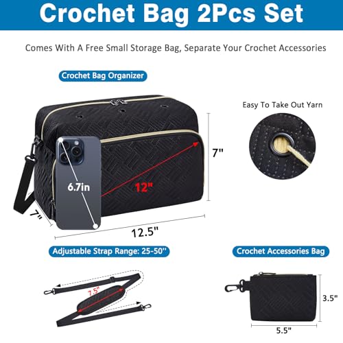 IBFUN Crochet Yarn Knitting Bag Organizer for Knit Accessories Hooks - color: L-Black, size: Large