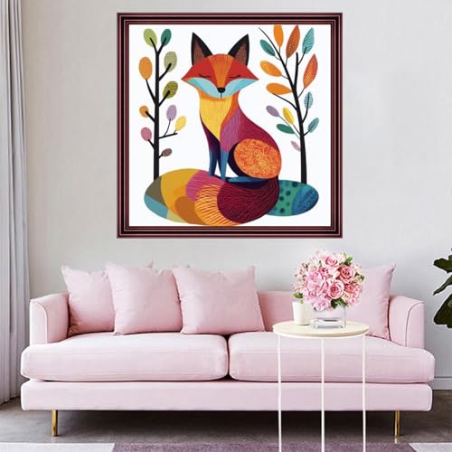 Funchey Counted Cross Stitch Kits for Adults Needlepoint Kits Unprinted Cross Stitching Embroidery Kit 11CT Cross Stitch Supplies-Colorful Fox 18x18 inch - color: ArtsKit17