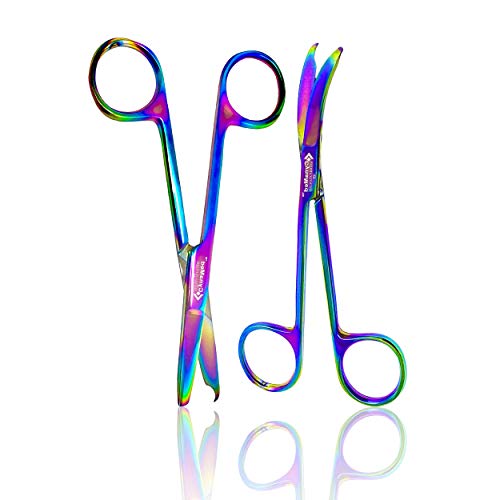 Cynamed Suture Stitch Scissors with Multicolor/Rainbow Titanium Coating - Premium Quality Instrument- Delicate Hook - Perfect for Suture Removal, First Aid, EMS Training and More (4.5 in. - Straight) - style: Straight Hook
