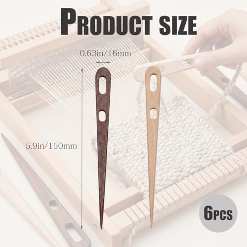 Leewoth 6pcs Nalbinding Needle, Wood Multipurpose Large Two-Eyed Yarn Needles for Weaving/Knitting Handmade Binding Tool