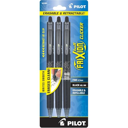 PILOT FriXion Clicker Erasable Pens, Fine Point 0.7 mm, Black Ink, 3-Pack - color: Black