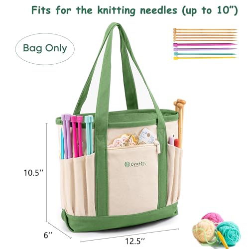 MYBAGZING Yarn Bags for Crocheting,Canvas Crochet & Knitting Tote Organizer - color: Lime, size: Medium-12.5“