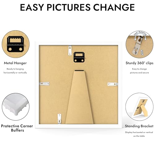 Hongkee 8x8 Picture Frame, 8 x 8 Solid Wood Frame with Real Glass, 1 Pack - color: White, size: 8 x 8