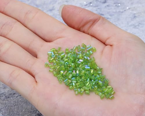 Glass Bugle Tube Beads 1400Pcs/30g Mini Seed Beads 2 * 3mm Small Craft Loose Spacer Beads for DIY Bracelets Necklace Earring Jewelry Making (Fruit Green) - color: Fruit Green