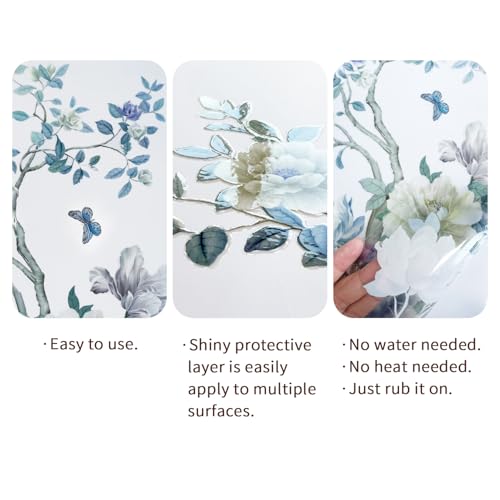 Floral Rub on Transfer for Furniture Wood Glass DIY - color: Spring Blue Penoy