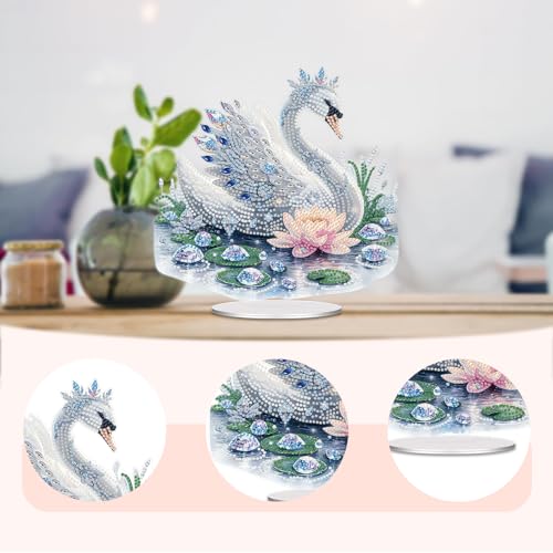 POETRYDRAW Diamond Art Ornament Desktop Kit Swan, Stand Up Diamonds Painting Ornament for Adults, 5D DIY Special Diamond Gem Craft Tabletop Placement Board Kit - color: Swan