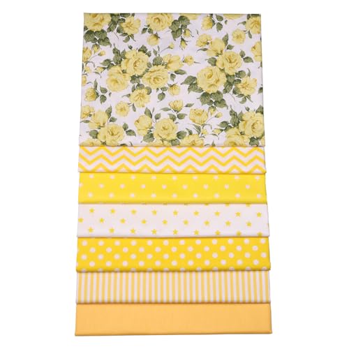 Yellow Print Cotton Fabric Fat Quarter Bundles - Quilting Fabric Material for Sewing, Patchwork Quilt, Apparel, Bags, Upholstery, and Crafts, 7 pcs 15.7" x 19.7" Pre Cut - color: Bright Yellow