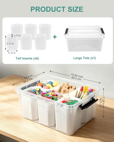 NUMIFUN 17QT Clear Storage Bins with Lids & Dividers for Crafts - color: Clear Black