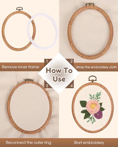 6PC Oval Embroidery Hoops, Decorative Cross Stitch Hoops for Embroidery Art Craft and Ornaments,6 Different Size（7.5*9/9*11/12.5*15/15*19/18*24/22*29.5cm，3*3.54/3.54*4.31/5*6/6*7.5/8.61*11.61inch）