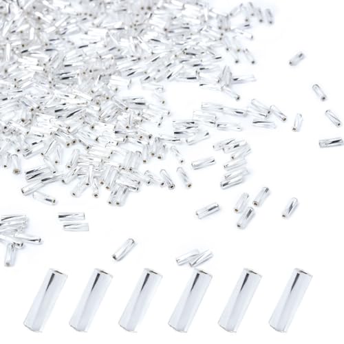 1050pcs 2x7mm Silver Glass Bugle Beads Tube Twisted Seed Beads for Earring Bracelet Necklace Jewelry DIY Craft Making AAA - color: Silver 2x7mm Twisted