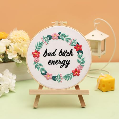 Louise Maelys Funny Quote Embroidery Kit for Beginners Floral Wreath DIY - color: Pattern 23