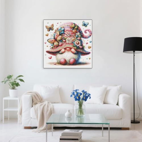 Butterfly Gnome Stamped Cross Stitch Kits Gnome Cross Stitch Patterns,Dimensions Cross Stitch Kits Embroidery Kit Arts and Crafts for Beginners 13.7x13.7 inches - color: D059