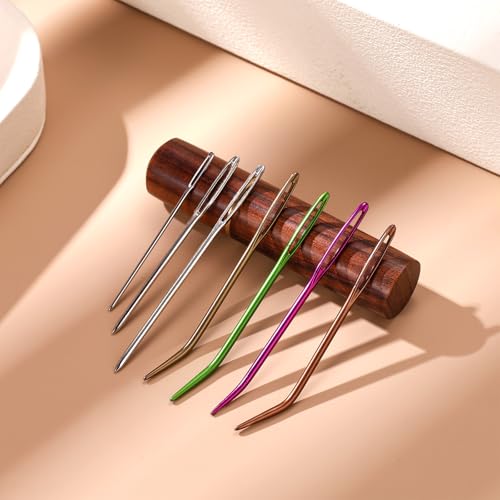 17pcs Large Eye Sewing Needles Kit, Stainless Steel Large-Eye Blunt & Bent Tapestry Darning Needle Sharp Tapestry Hand Yarn Knitting Embroidery Needles Supplies with Wooden Case for Crochet Projects