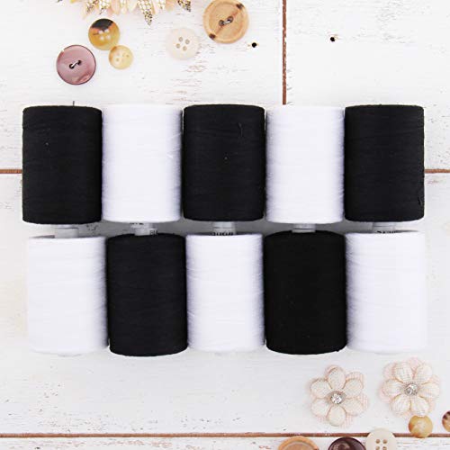 ThreadArt Cotton Quilting Thread Set, 5 White & 5 Black Spools - color: 5 WHITE & 5 BLACK SPOOLS