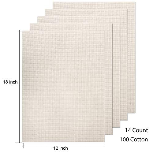 Aida Cloth 14 Count Cross Stitch Fabric,12×18inch,5Pcs (Rice) - color: Beige