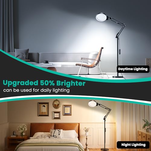 10X/30X Magnifying Glass with Light and Stand, 2-in-1 Magnifying Floor Lamp with 72 Adjustable Brightness LED Lamp Bulbs, Flexible Standing Magnifying Lamp - color: Black - Foldable Arm