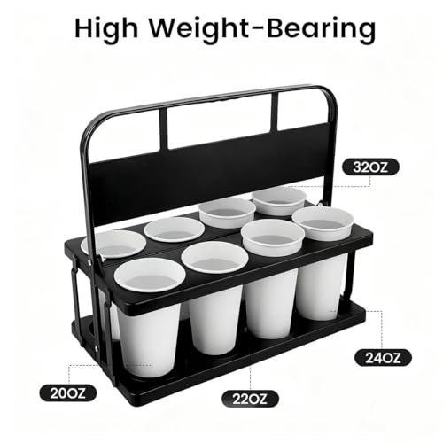 Bodaon 8 Cup Drink Carrier with Handle, Drink Cup Holder for Food Delivery - color: Black, size: 8-Cup
