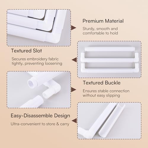 Caydo 3 PCS Square Embroidery Hoops, Plastic Cross Stitch Snap Frames with Sewing Needles for Quilting, Needlepoint & Silk-Painting 6 x 6, 8 x 8, 11 x 11 in(White)